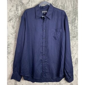 Vilebrequin Shirt Mens 2XL Blue Linen Long Sleeve Button Up Turtle Logo Luxury